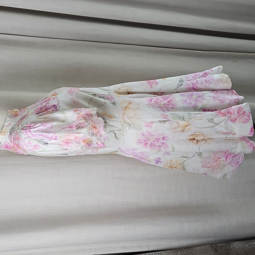 ANTONIO MELANI Iris Linen Floral Short Sleeve Mockneck Mini Dress: Ivory/Floral - Picture 8 of 15